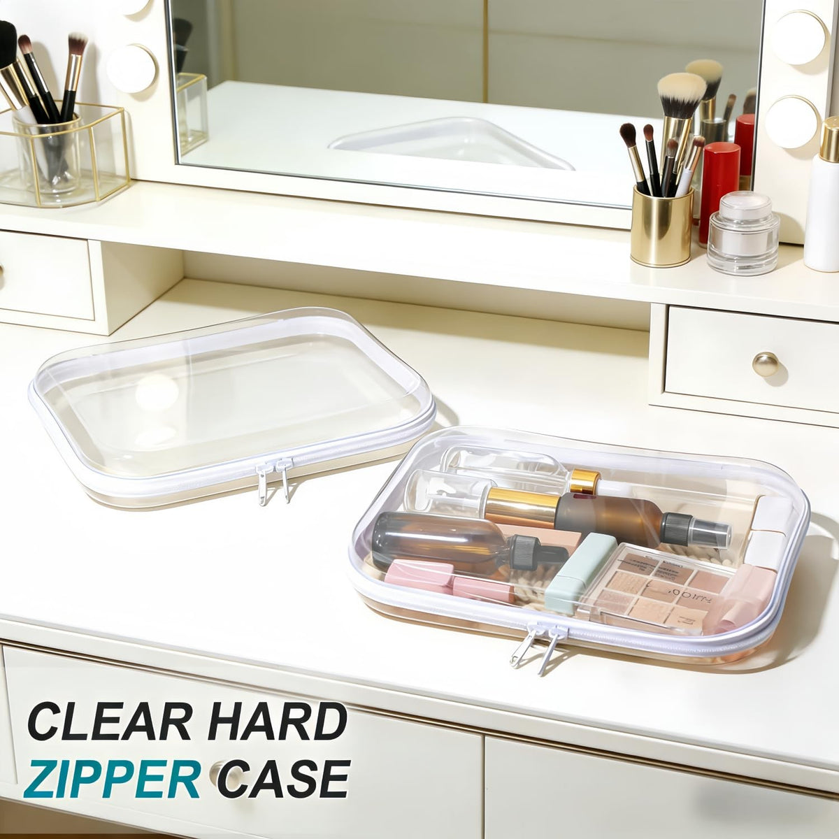 2 Pack Clear Hard Shell Travel Organizer Cases with Zipper