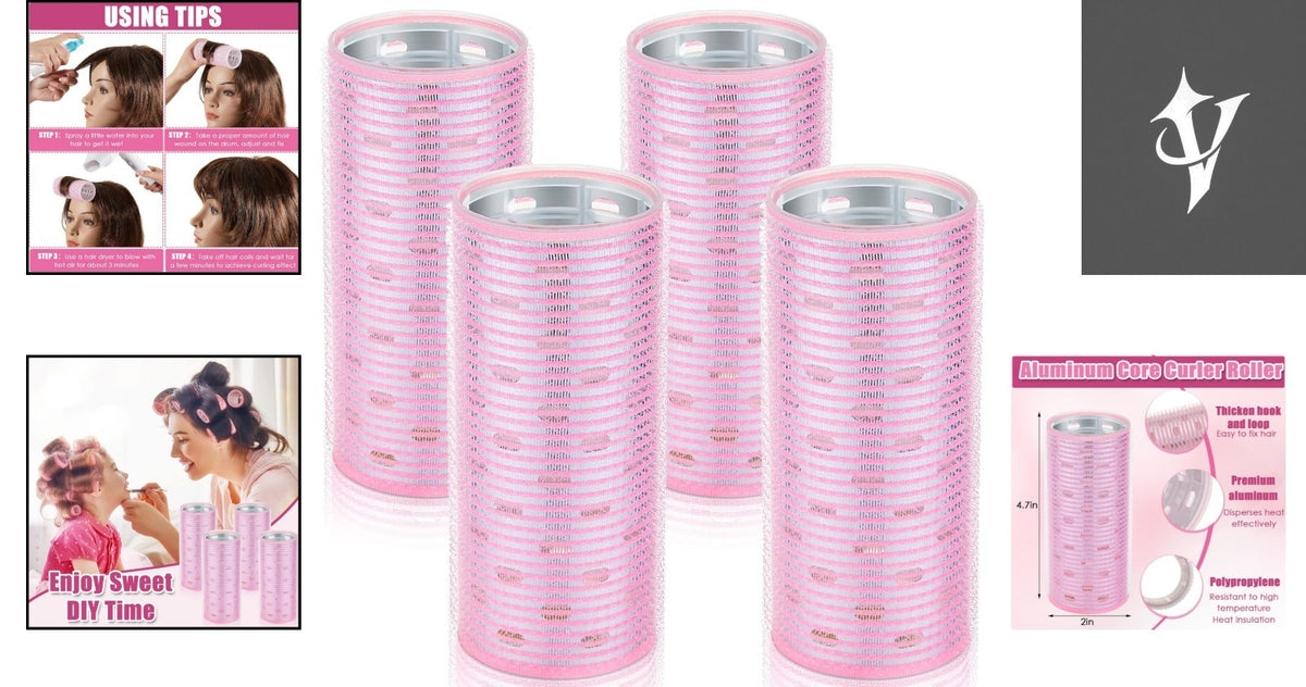 Hair Curlers Set with Aluminum Core for Large Bouncy Curls - 4 Pieces