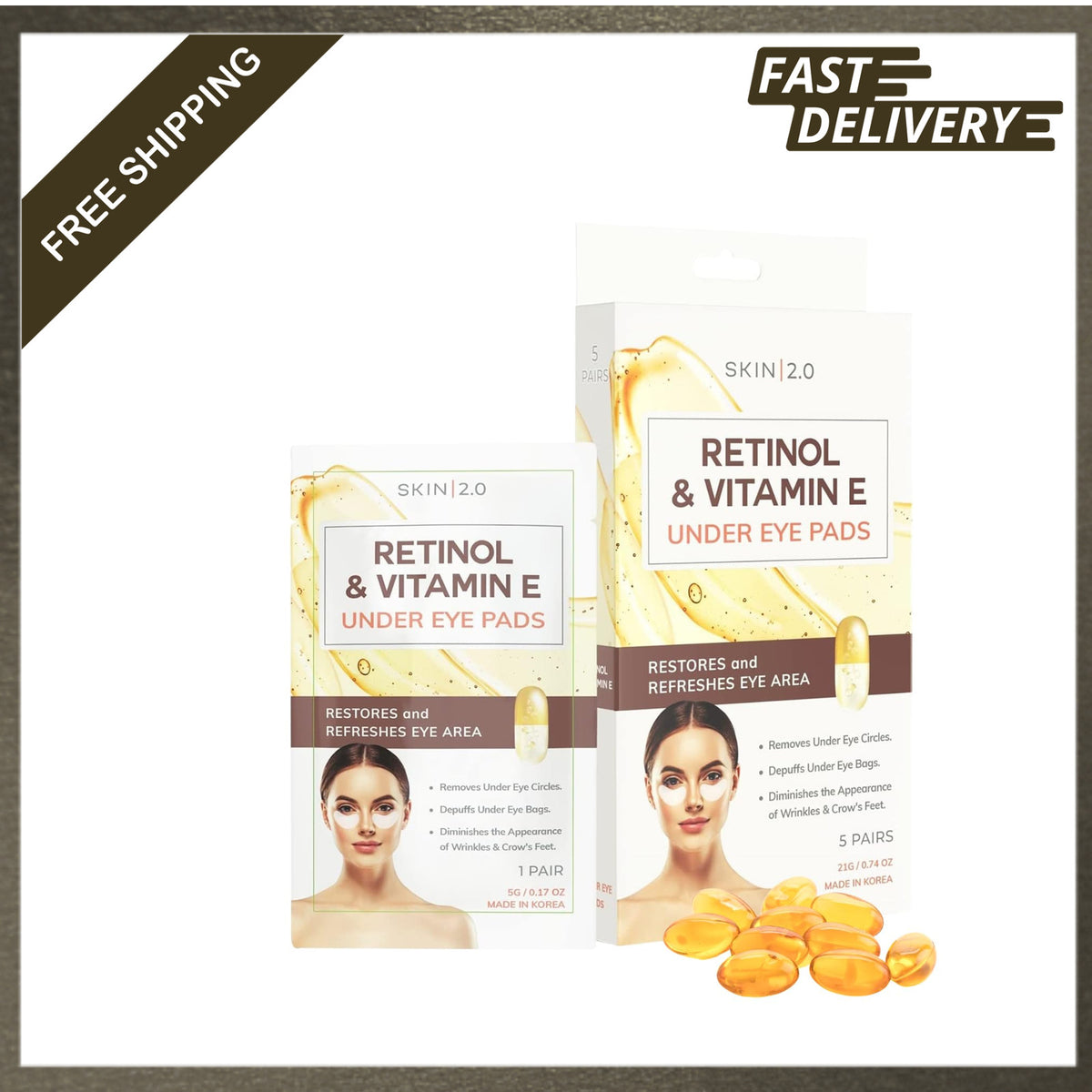 Retinol & Vitamin E Under Eye Patches for Dark Circles Wrinkles Depuffing