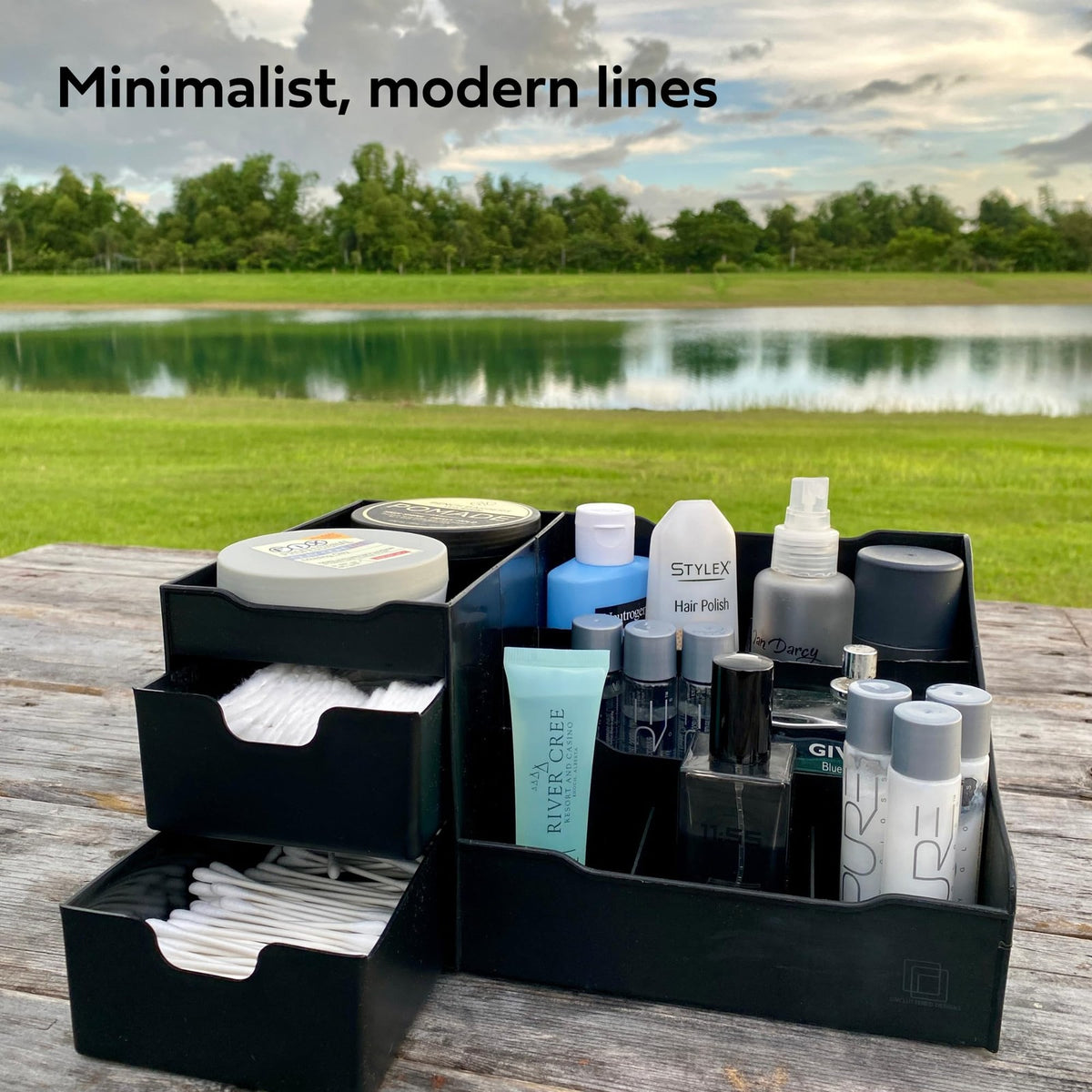 Large Black Vanity Organizer for Countertop Storage - Clutter-Free Makeup & Grooming