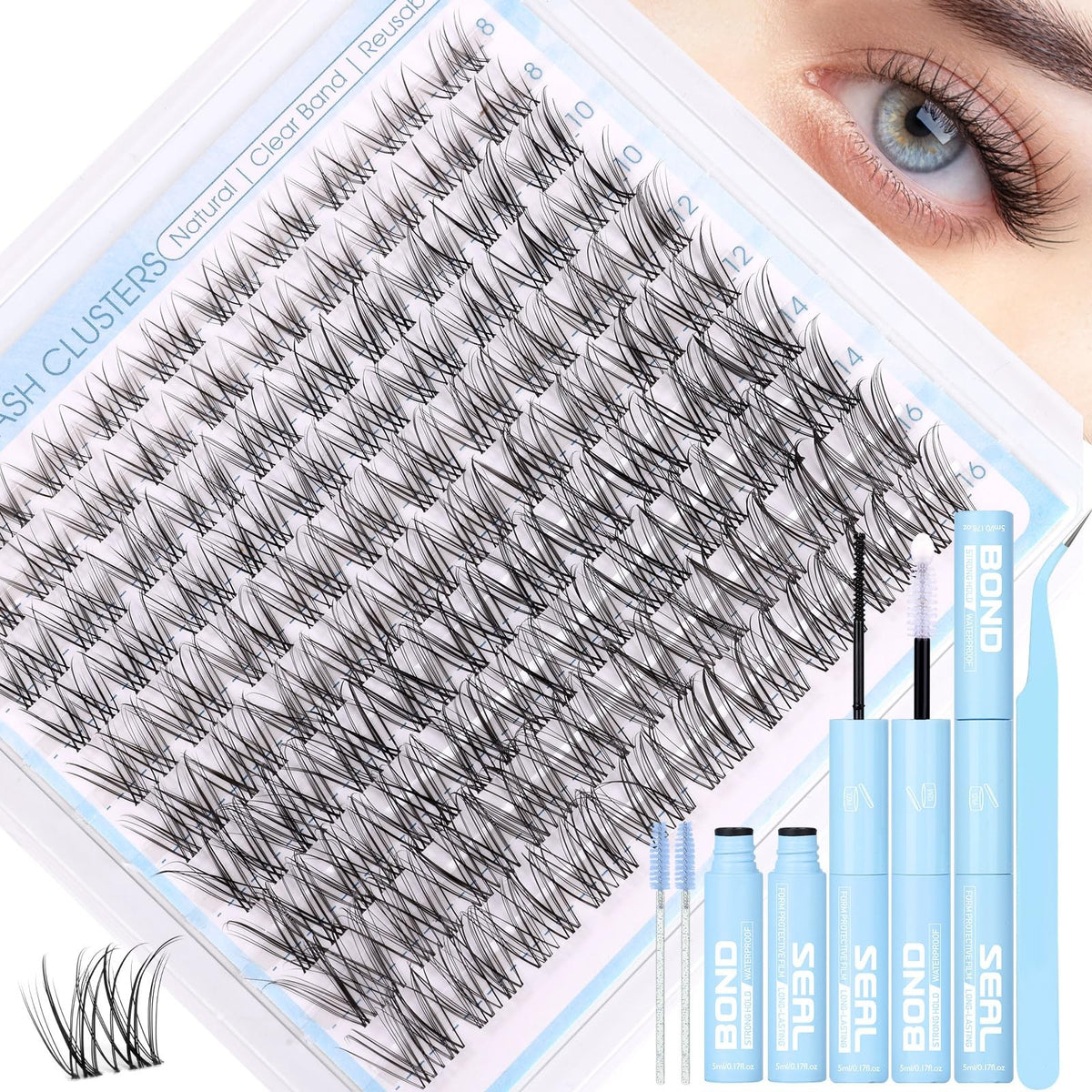 Natural Eyelash Clusters Kit with Invisible Band - DIY Lash Extensions, 100pcs