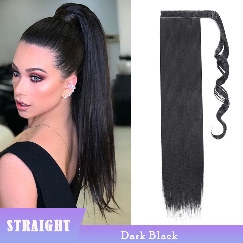 Thick Clip-In Ponytail Hair Extension - Fake Human Hair, Wavy & Straight