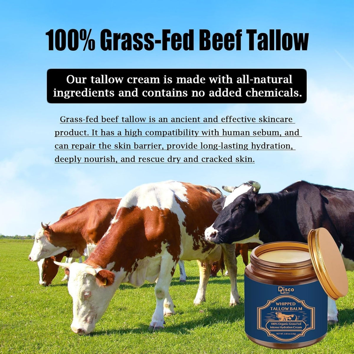 Grass Fed Whipped Beef Tallow Balm – Moisturizing Cream