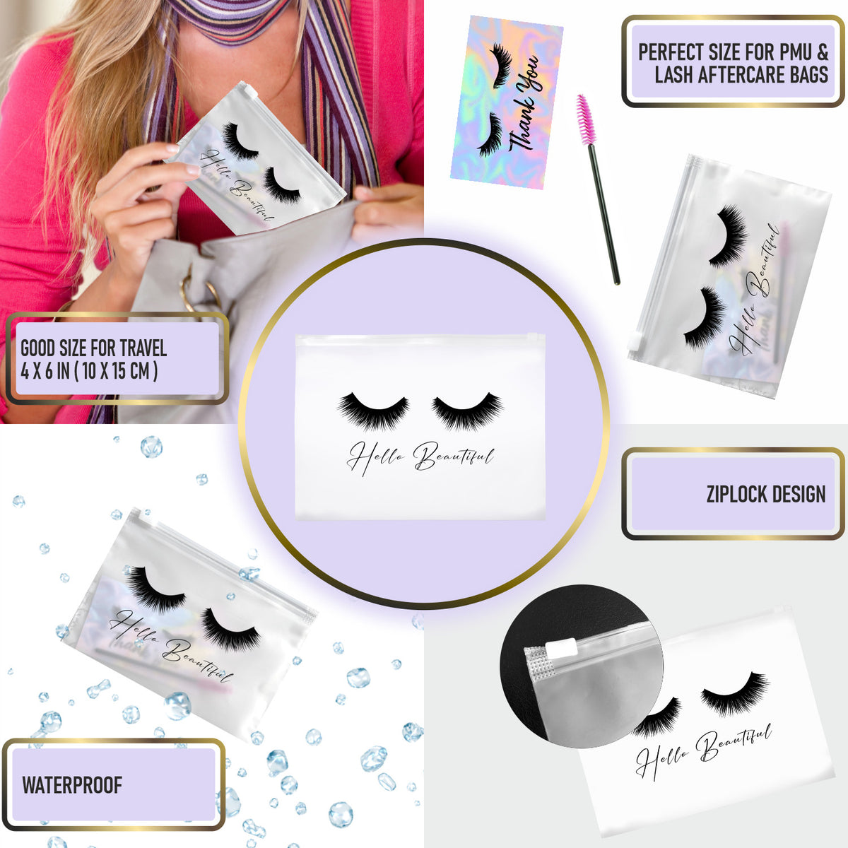 Small Makeup Bags Pack of 60 Waterproof Zipper Pouches for Cosmetics & Lash Care