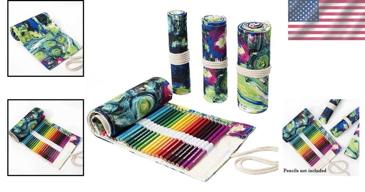 Canvas Pencil Organizer with Unique Designs, 24/36/72 Slots for Art Supplies