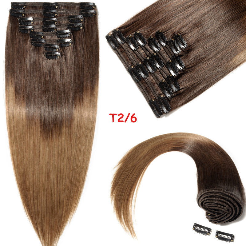 Full Head Clip-In Human Hair Extensions Double Weft Balayage - Thick & Natural