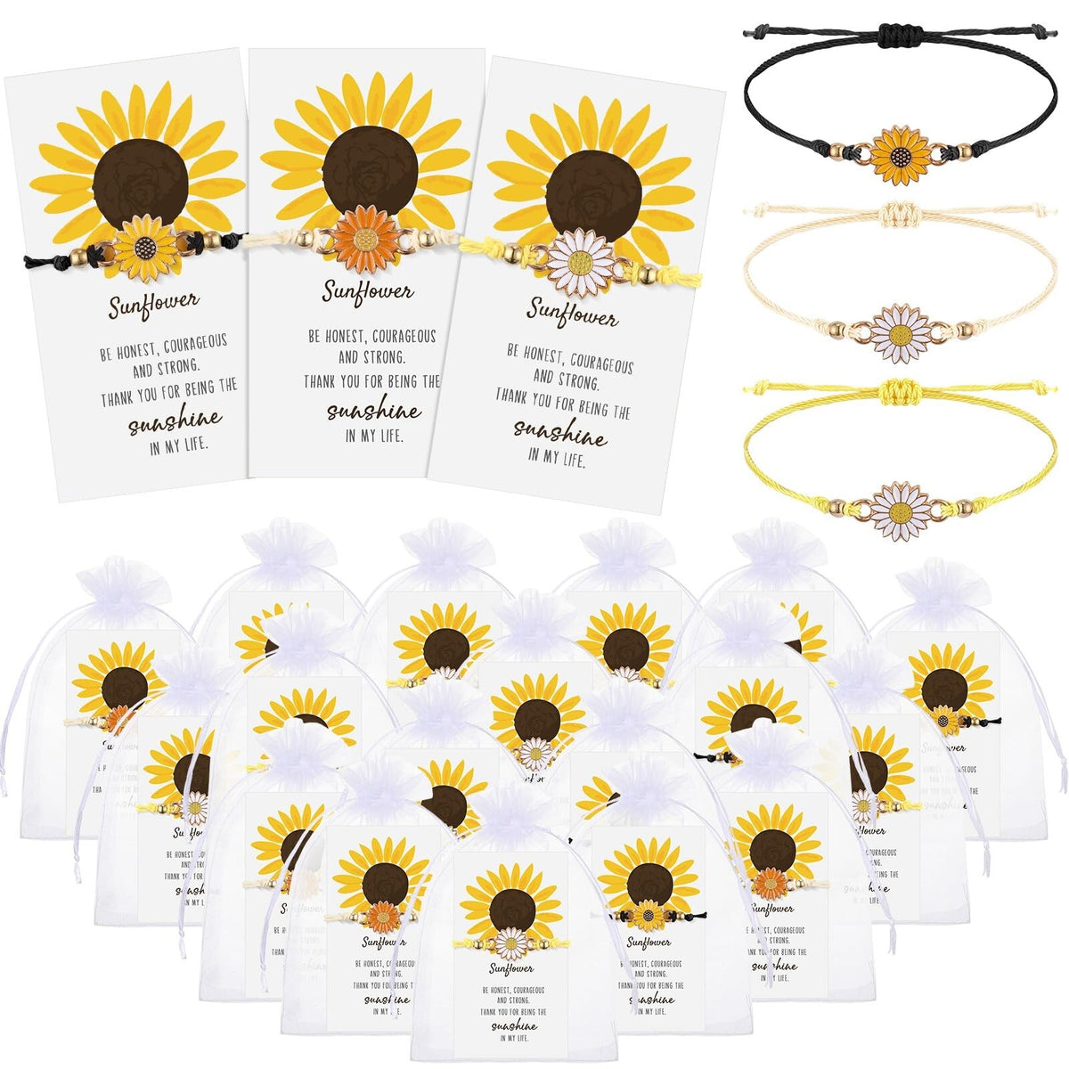 Sunflower Bracelets 36-Pack Gift Set for Women — Adjustable Metal Beaded Accessories