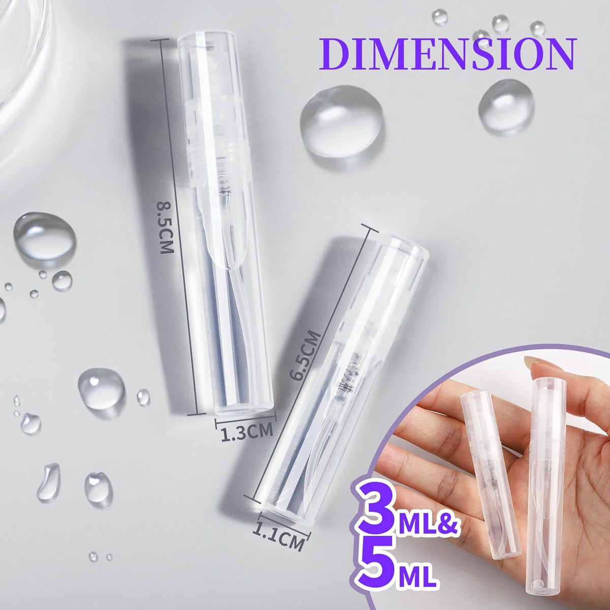 Mini Spray Bottles Set 2 Sizes 3ml & 5ml Leak-Proof Refillable Plastic