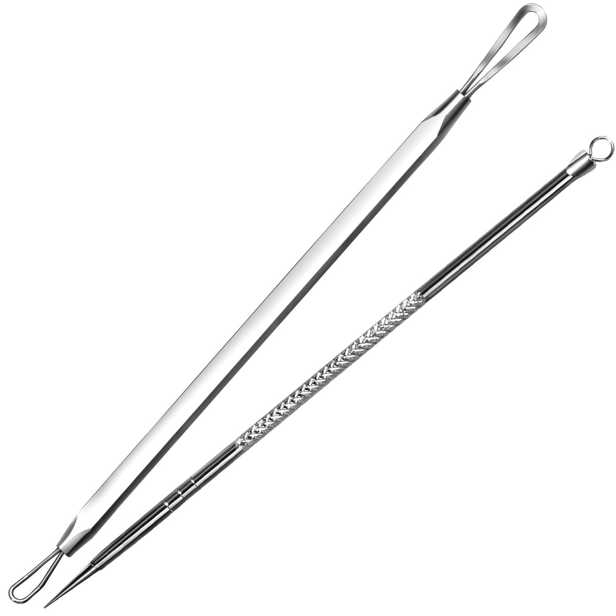 Silver Pimple Extractor Kit - 2 Professional Skin Care Tools for Blackheads & Acne