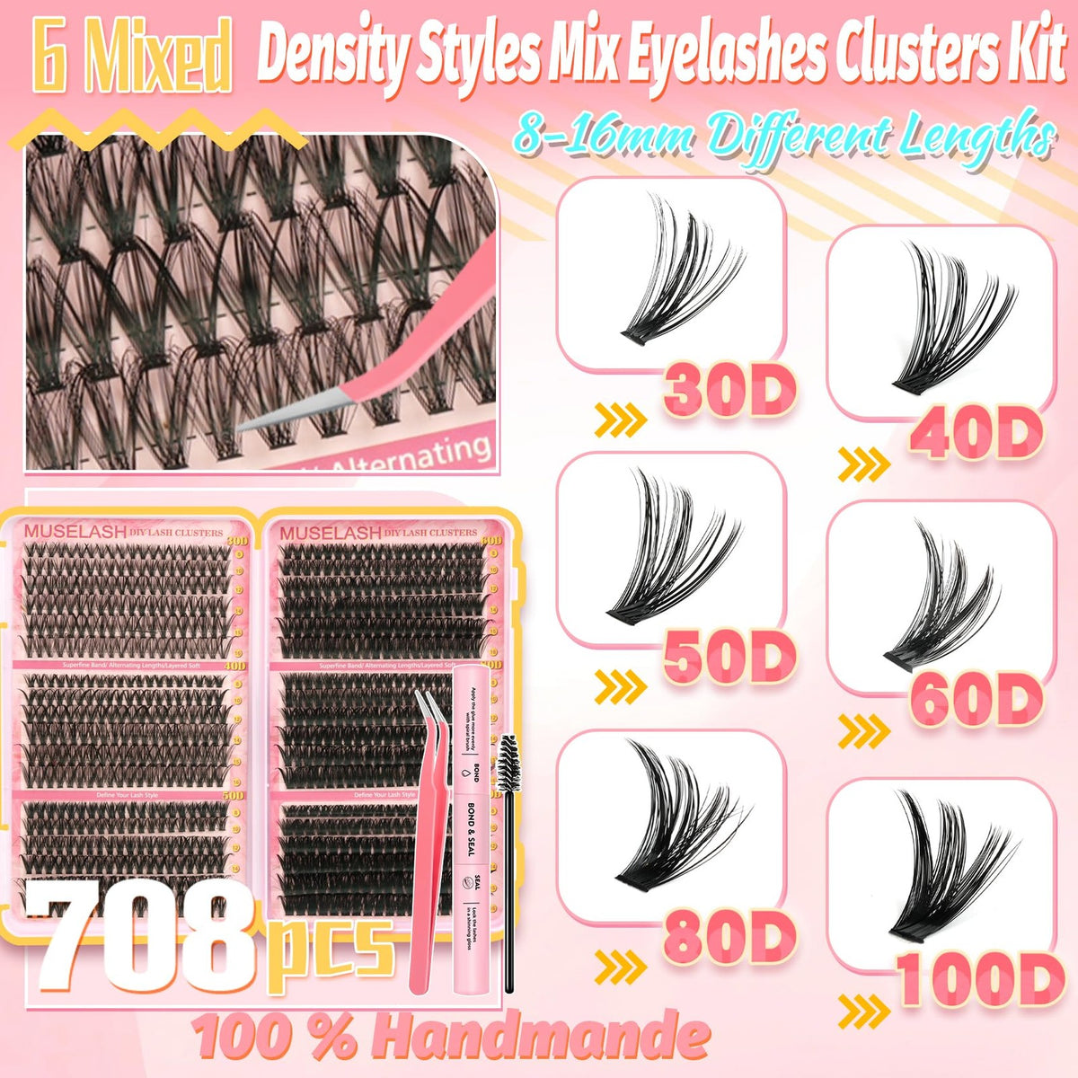 Wispy Lash Clusters Kit 708 Pcs Black - DIY Eyelash Extensions Pack