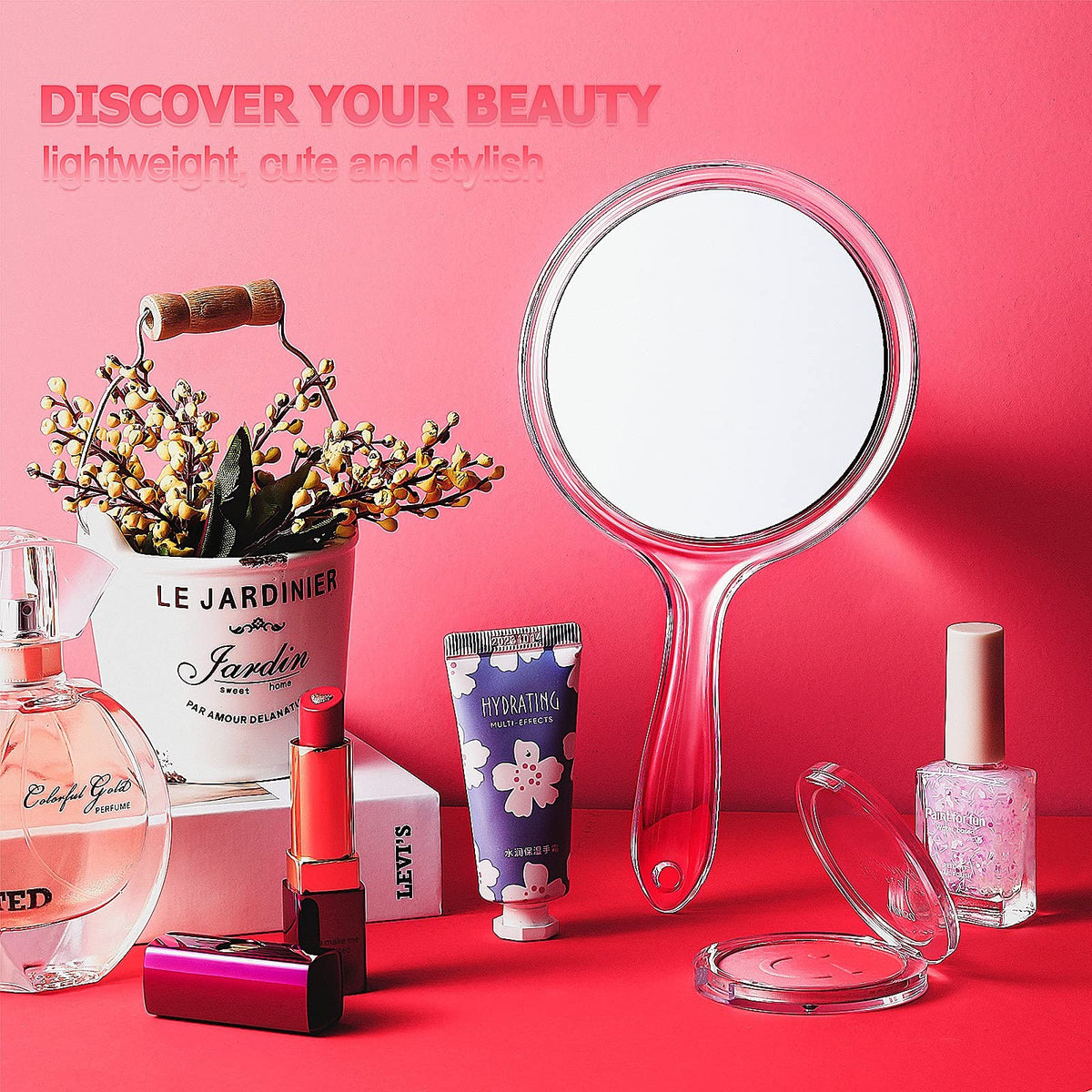 Double-Sided Handheld Mirror with 1X/2X Magnification - Clear, Portable Vanity Mirror