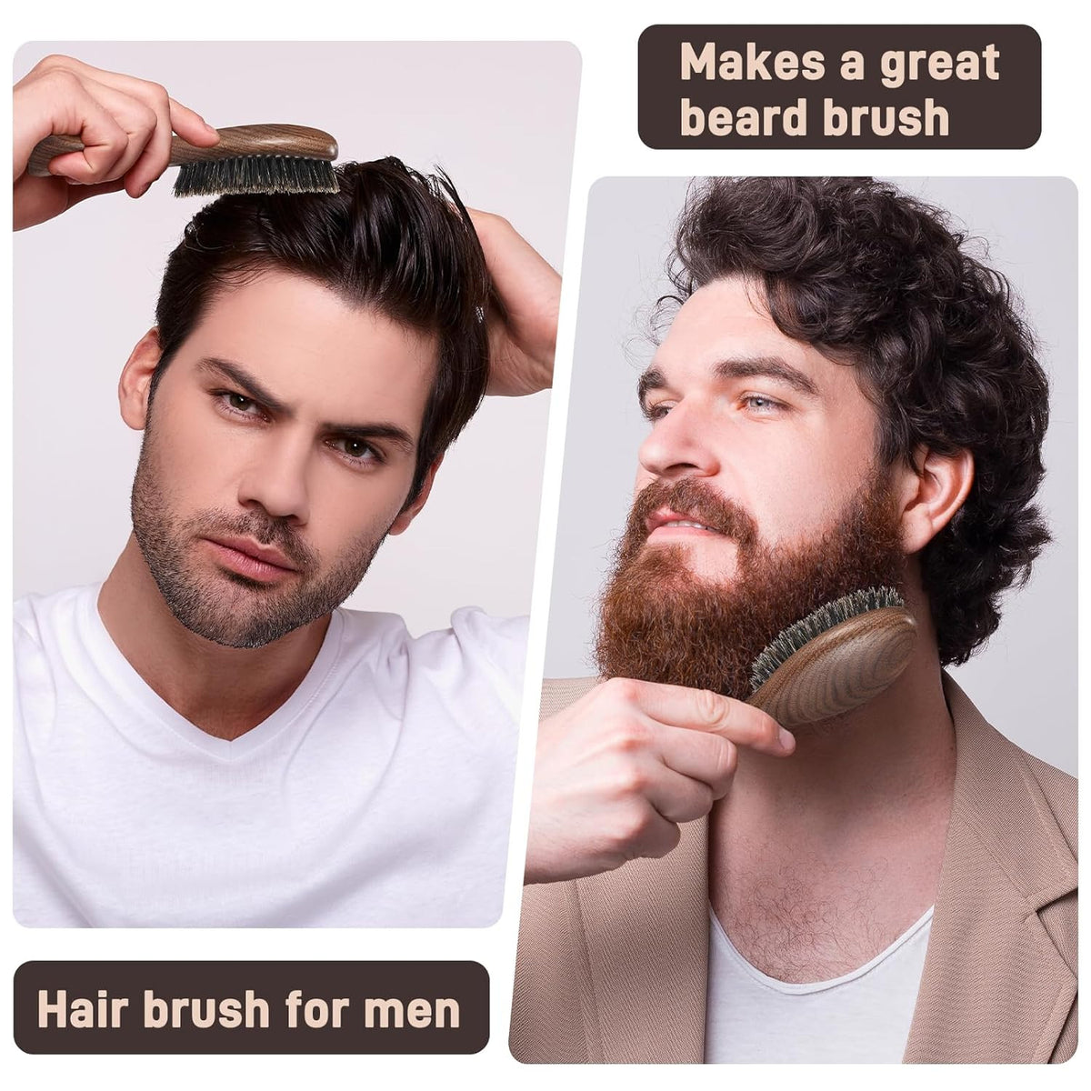 Natural Walnut Wood & Boar Bristle Hair Brush for Men Women & Kids