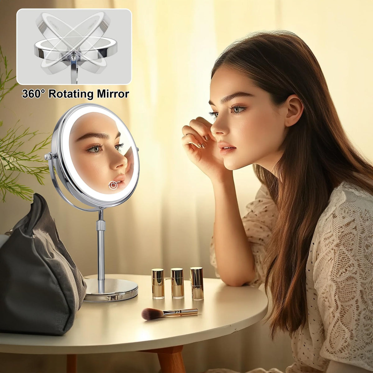 8-Inch Dimmable Rechargeable Lighted Makeup Mirror with 3 Lighting Modes