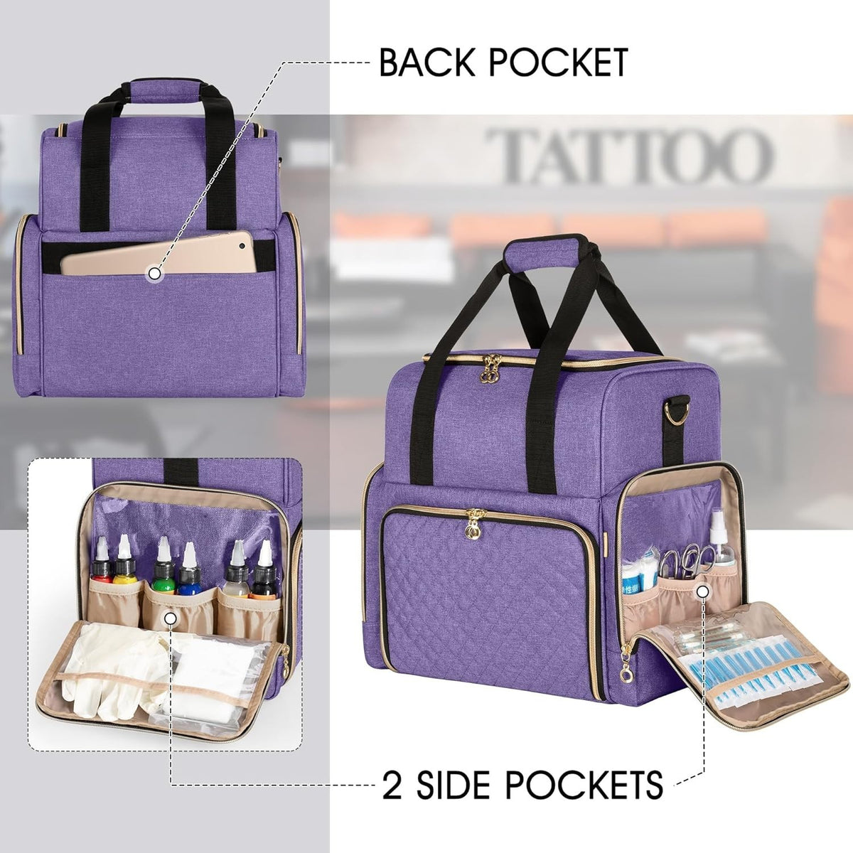 Large Tattoo Travel Case with Removable Pouches & Organizer