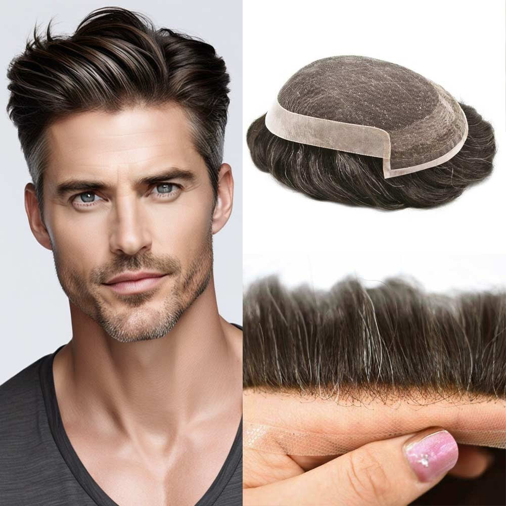 French Lace Front Mens Hair Replacement System Human Hair Toupee