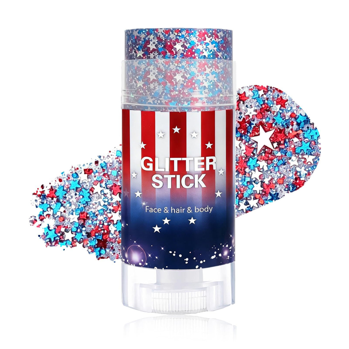 Patriotic Body Glitter Stick for 4th of July & Patriotic Celebrations - Red, Blue, Silver
