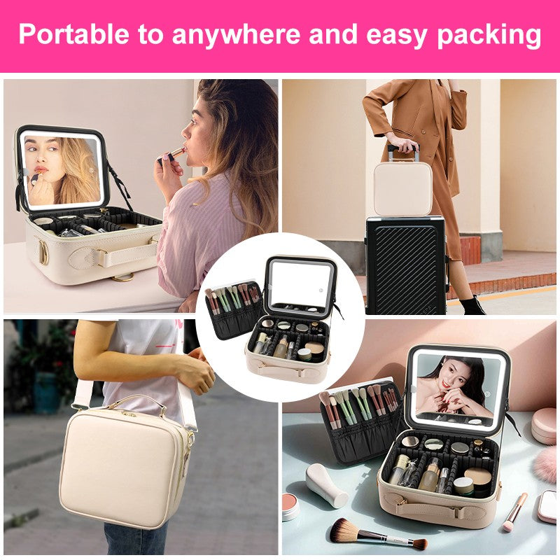Portable Makeup Bag with LED Mirror Waterproof Travel Organizer