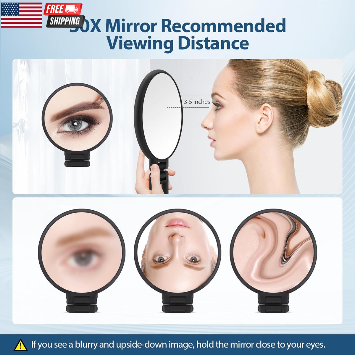 30X Magnifying Hand Mirror with 1X/30X Dual Sides – Portable Foldable Makeup Mirror