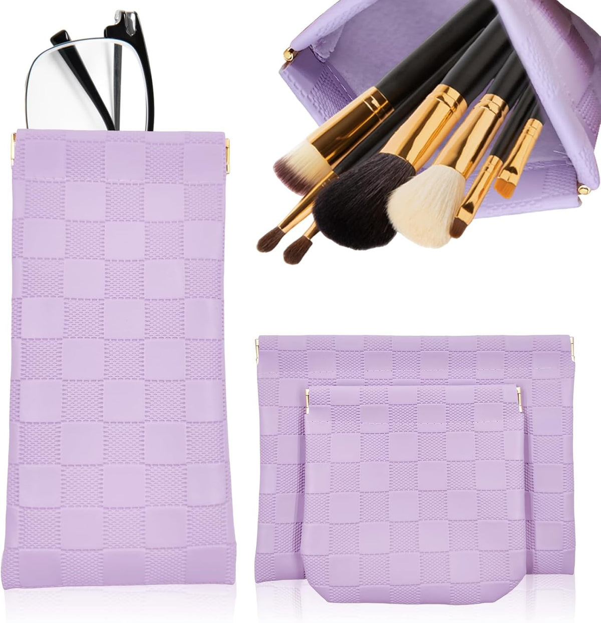 Mini Leather Makeup Bags Set for Women, Zipperless Cosmetic Pouches, Travel & Organizer