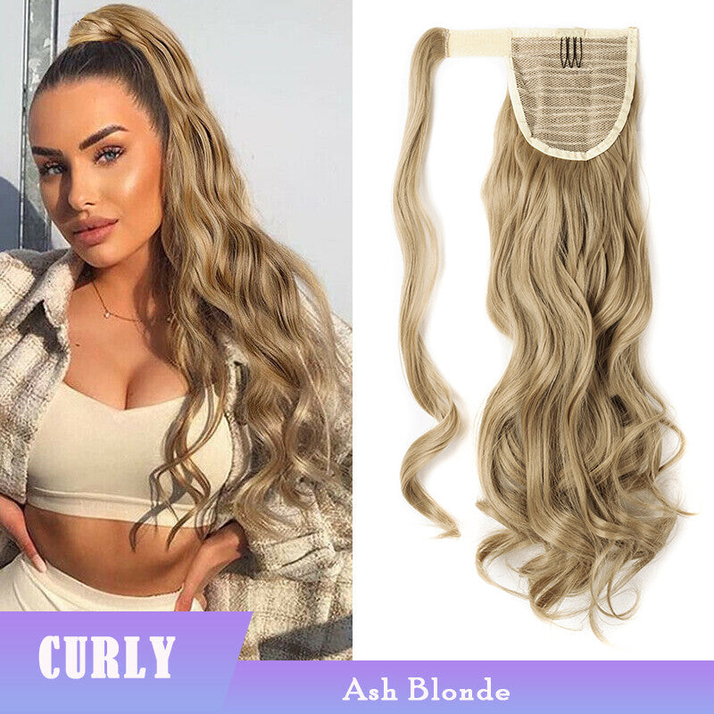 Thick Clip-In Ponytail Hair Extension - Fake Human Hair, Wavy & Straight