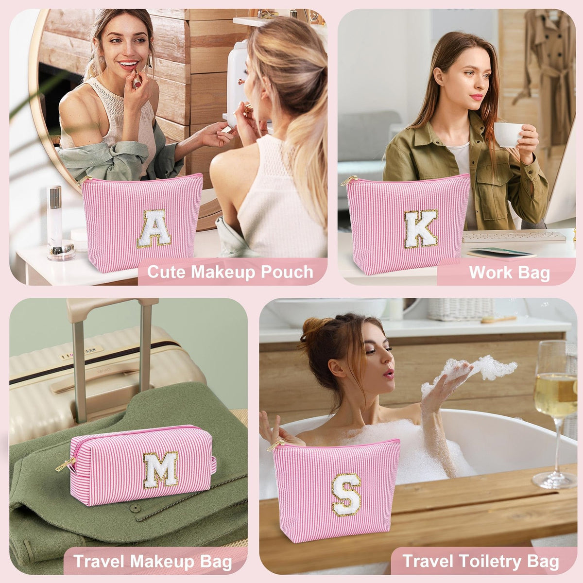 Pink Personalized Makeup Bag for Women and Girls - Gift for Birthday, Teen, Kids