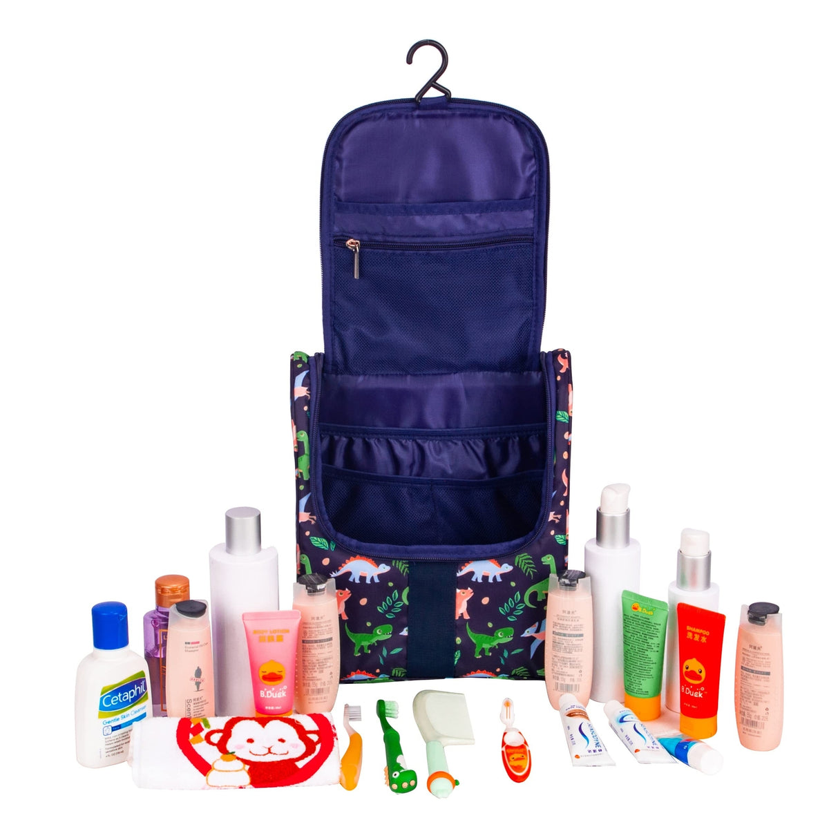 Kids Hanging Toiletry Bag with Dinosaur Pattern - Travel & Shower Organizer