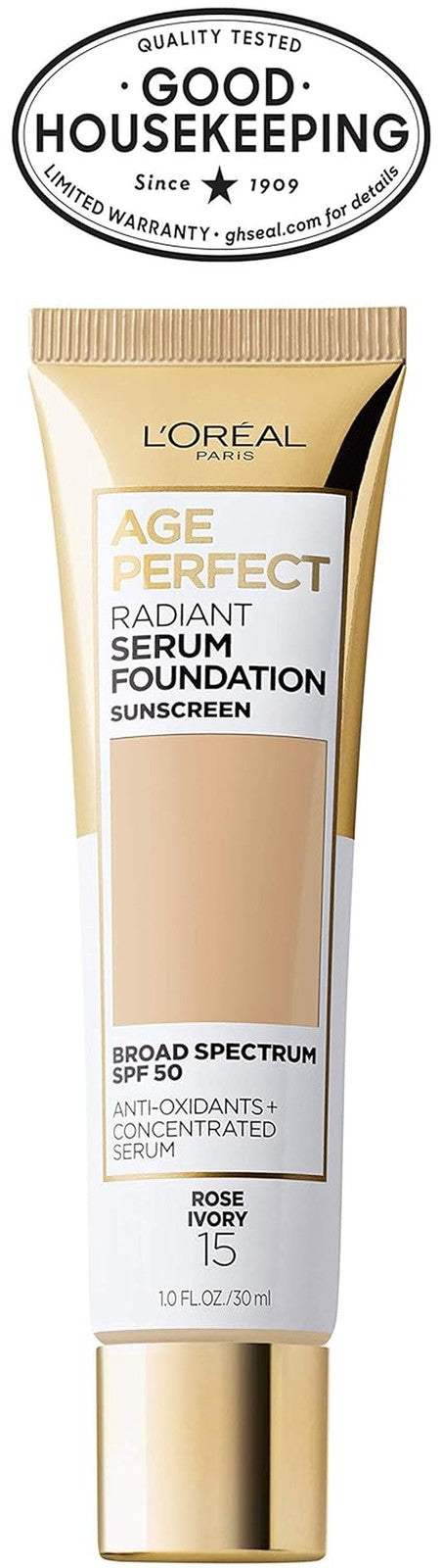 Radiant Serum Foundation with SPF 50 - Rose Ivory, Lightweight Cover for Mature Skin