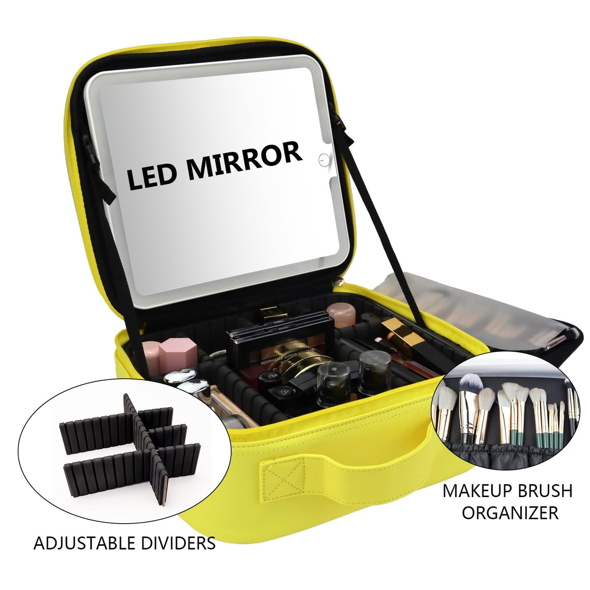 Travel Makeup Bag with LED Mirror, Adjustable Dividers & Pink Finish