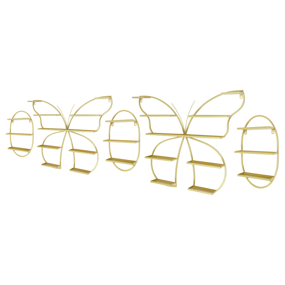 5-Piece Wall Mount Nail Polish Display Shelf Set Gold Butterfly & Oval Style