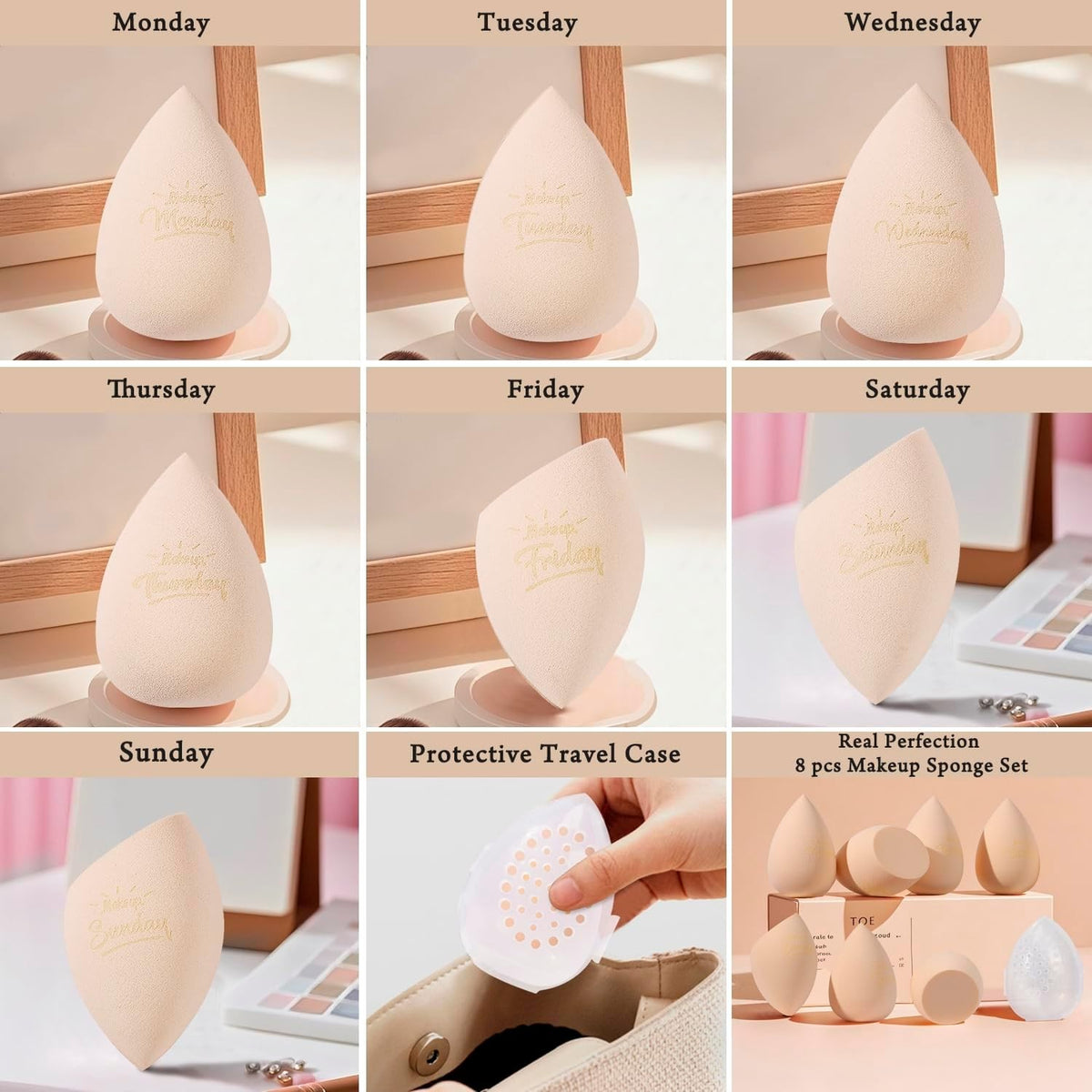 Makeup Sponge Set 7 Pcs Latex Beauty Blenders with Travel Case