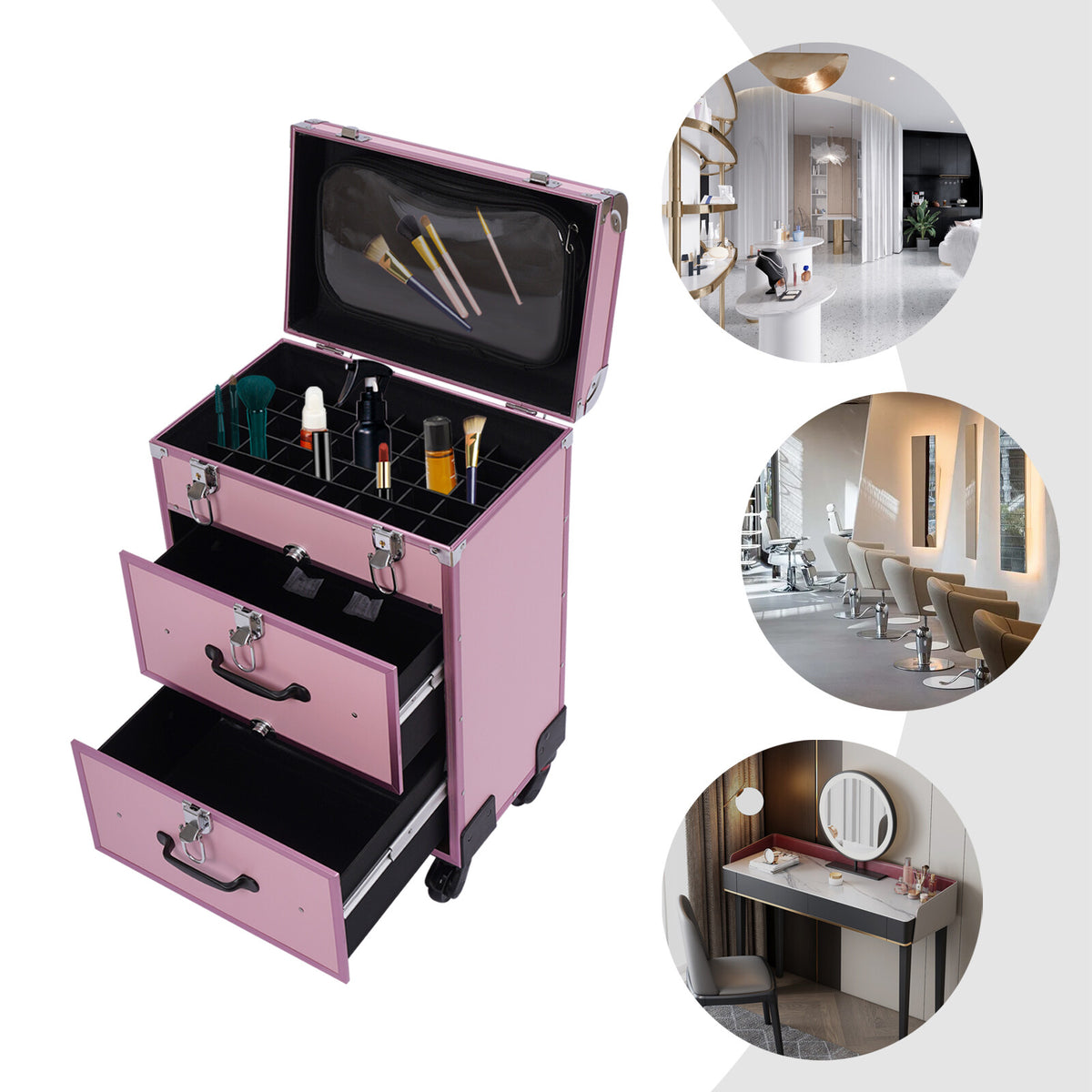 Professional Rolling Makeup Case with Multi-Layer Storage Trolley