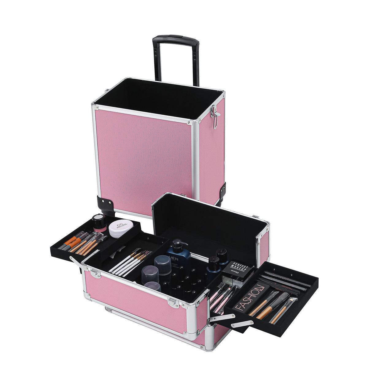 4 in 1 Aluminum Cosmetic Makeup Case with Wheels - Portable Tattoo Organizer