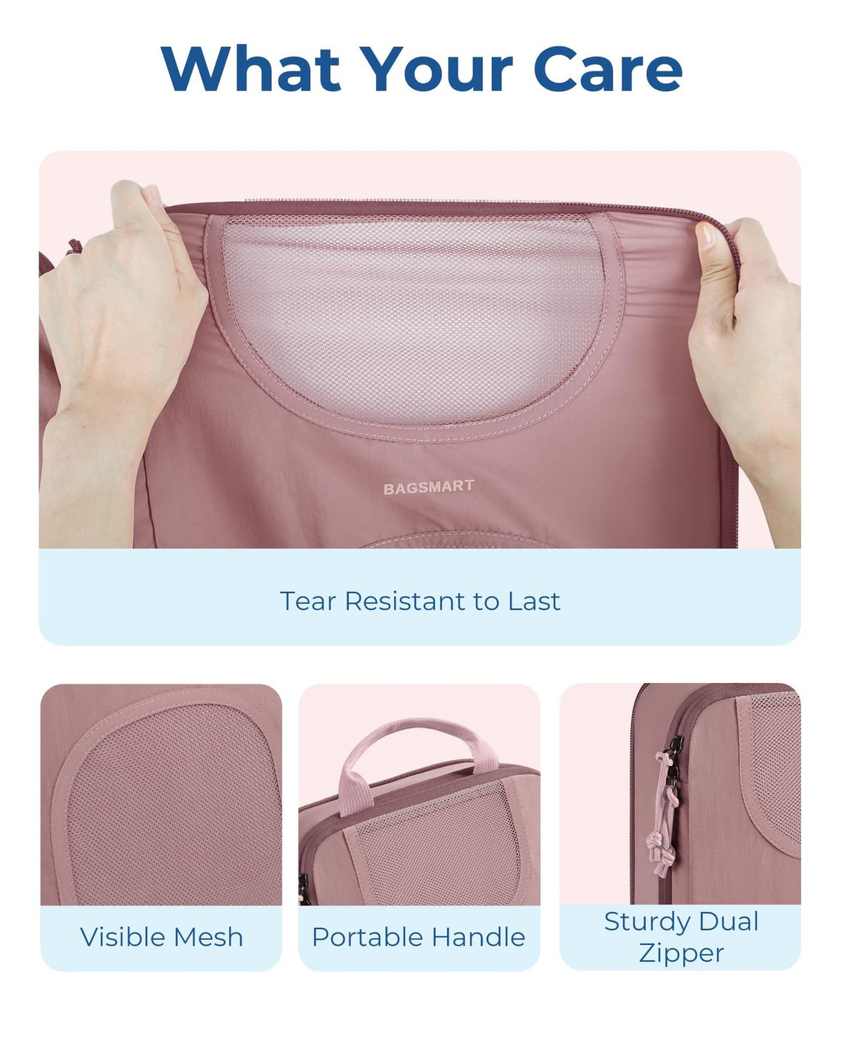 BAGSMART 6-Piece Compression Packing Cubes Set, Large, Dusty Pink