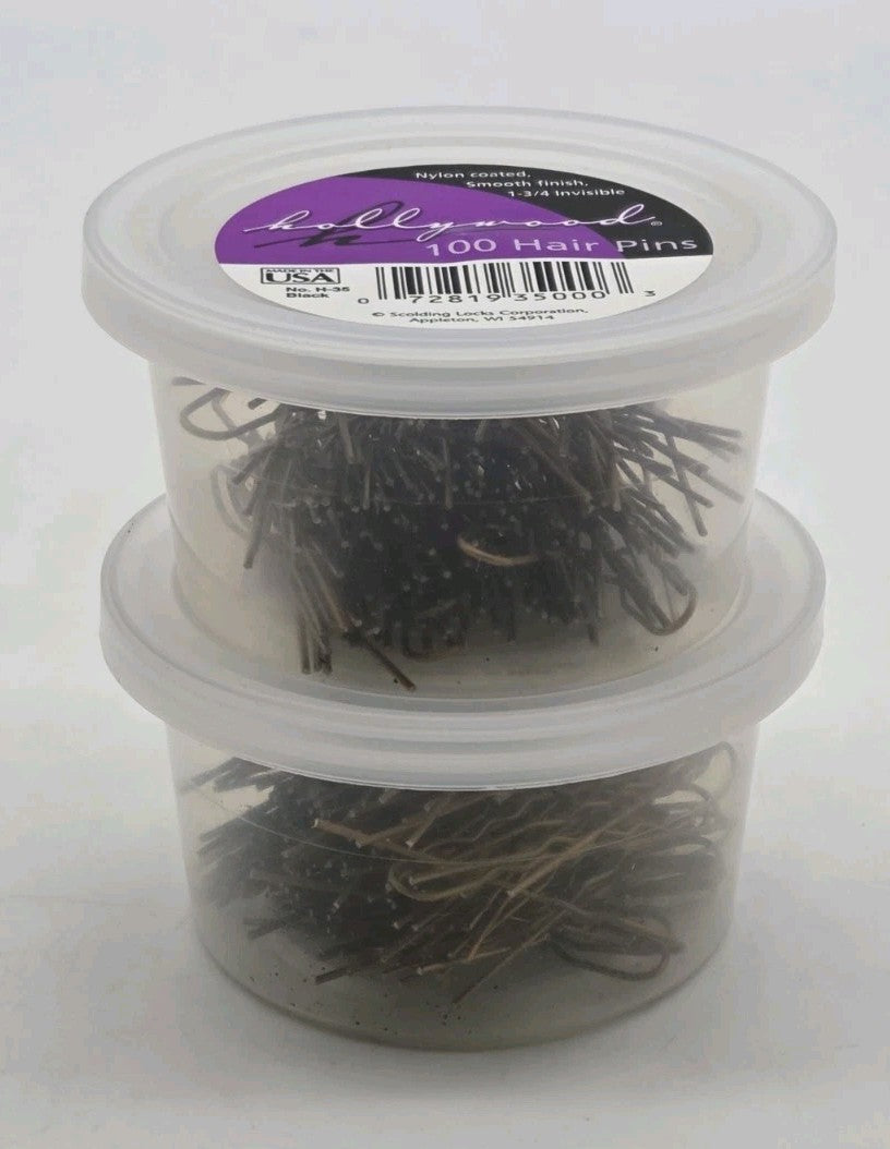Hollywood Hair Pins Brown 100 Count Tub Nylon Coated 1 3/4" Invisible