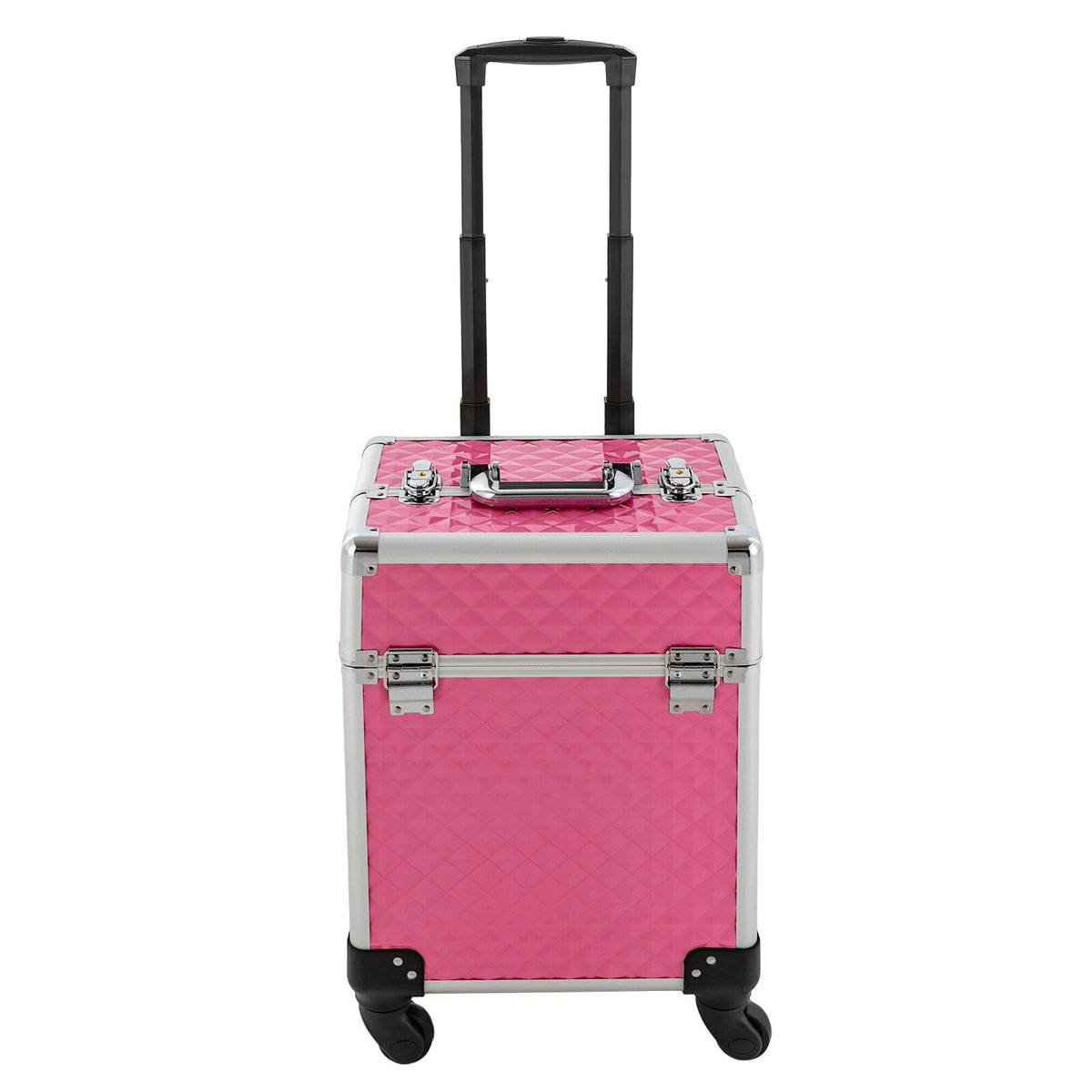 Rolling Aluminum Makeup Train Case with Lock & Wheels - Travel Cosmetic Organizer