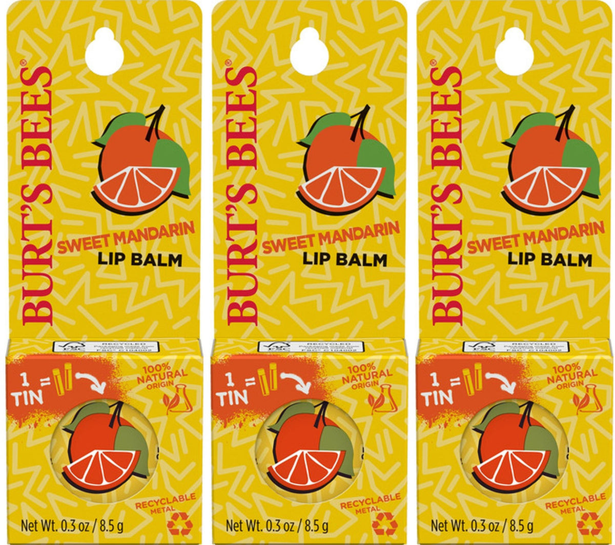Burt's Bees Sweet Mandarin Lip Balm 3 Pack - Discontinued Limited Tin Set
