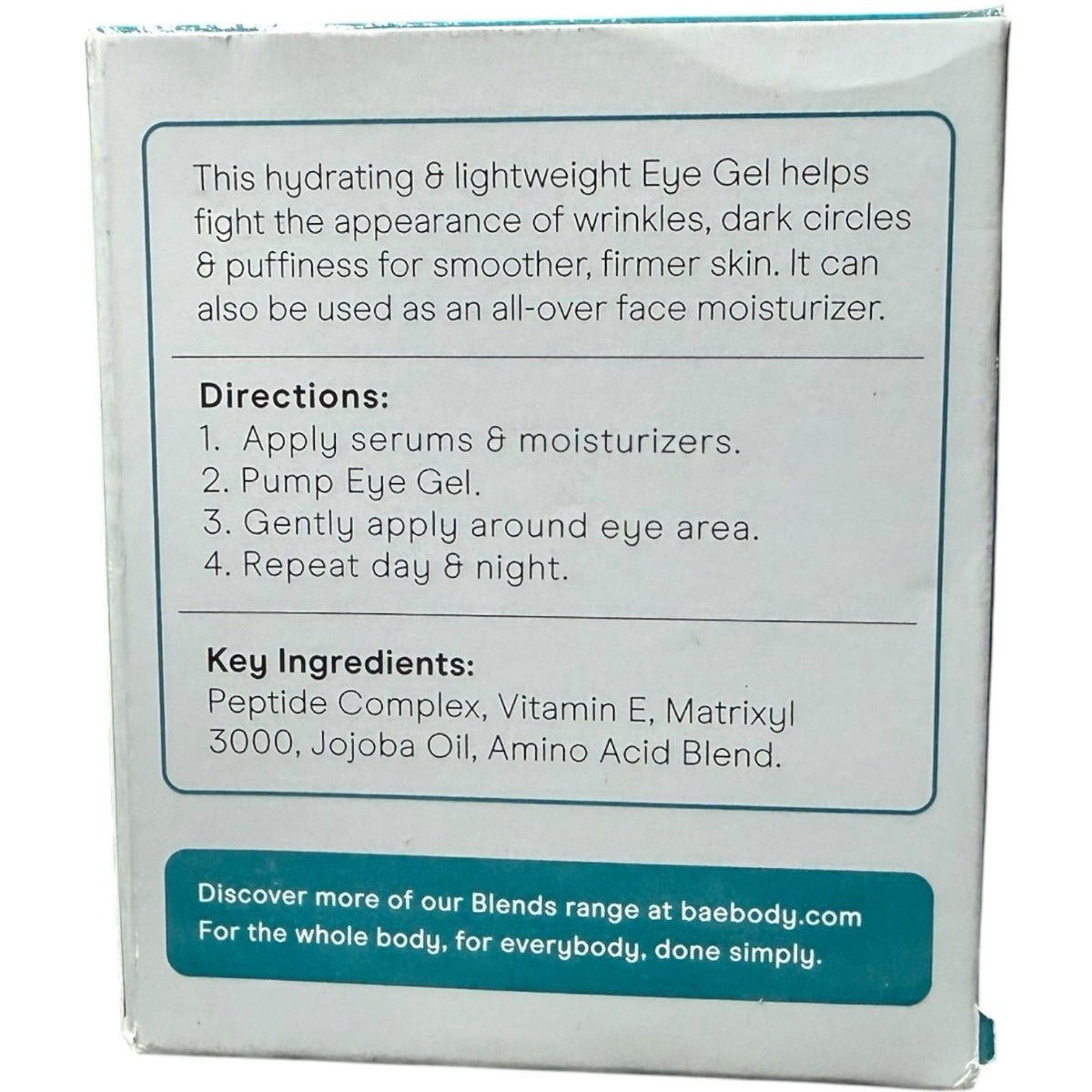 Eye Gel for Dark Circles & Wrinkles - Vitamin E, Peptide Complex, 1.7oz