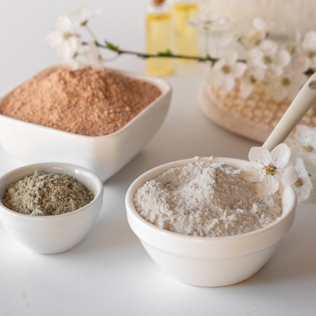 Natural Clay Set - Bentonite, Rhassoul & French Green Clay for Skin & Hair Care