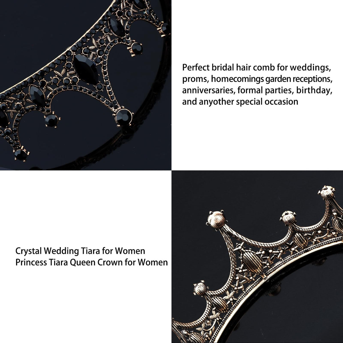 Amariver Black Crystal Tiara Crown for Women 1 Count (Pack of 1),