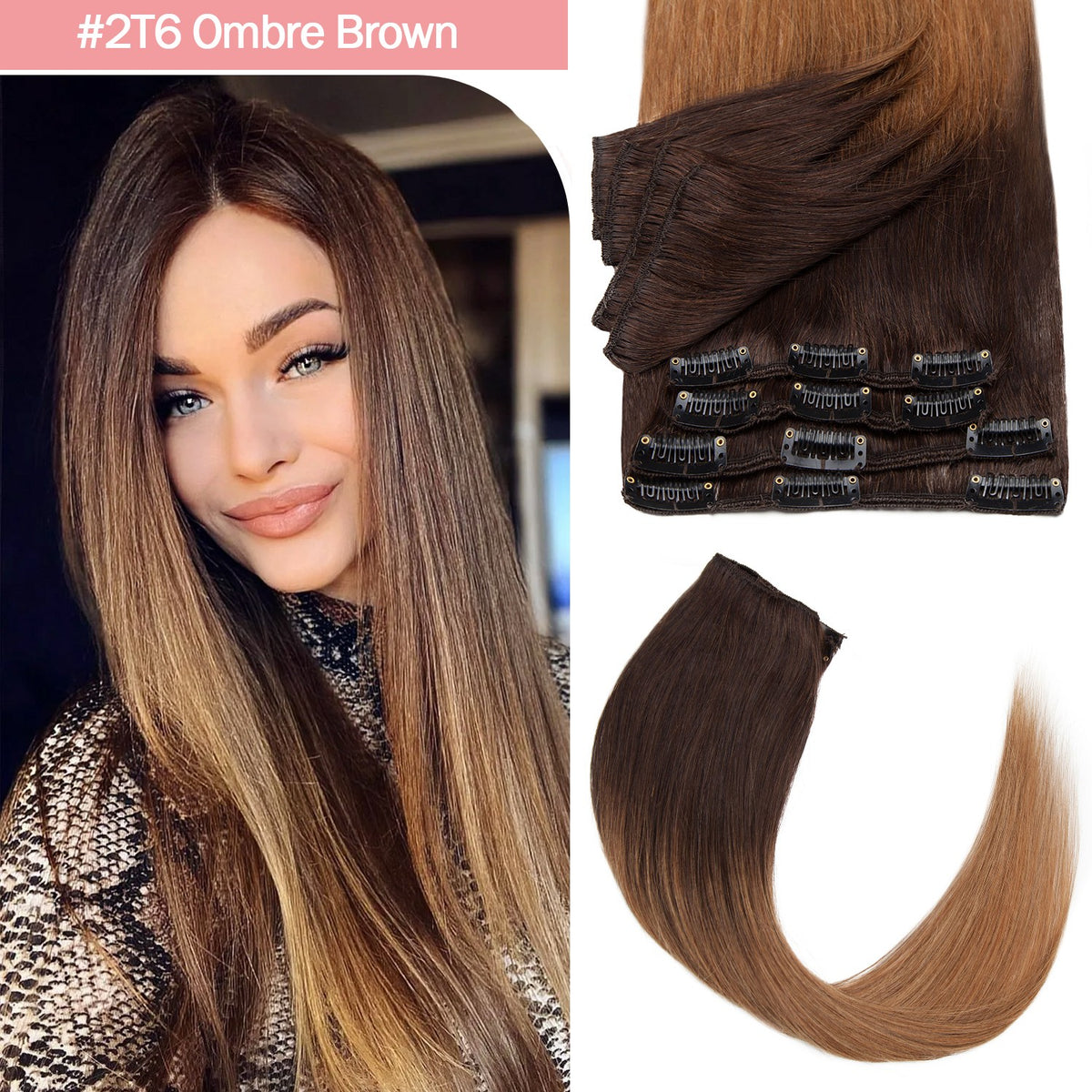 Clip-In Hair Extensions - 100% Real Human Hair Full Head Sets