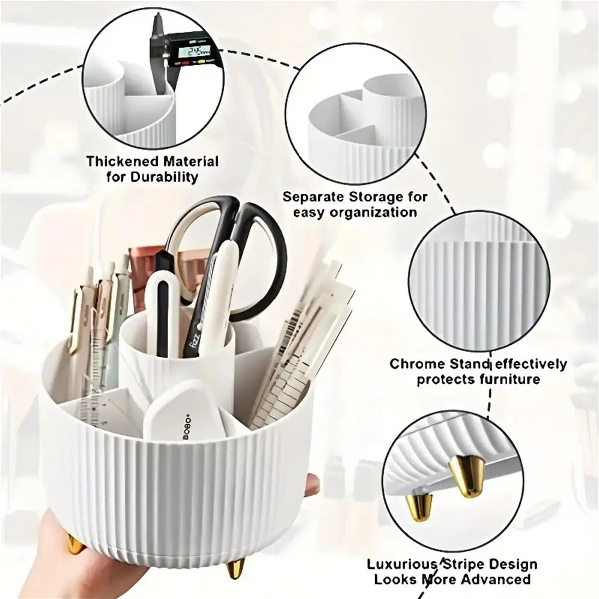 Rotating Makeup Organizer with Brush Holder and Perfume Tray - Elegant Storage Solution