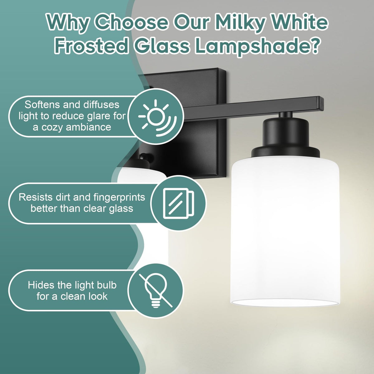 3-Light Vanity Light Fixture - Black Wall Sconce with Milky White Glass Shades