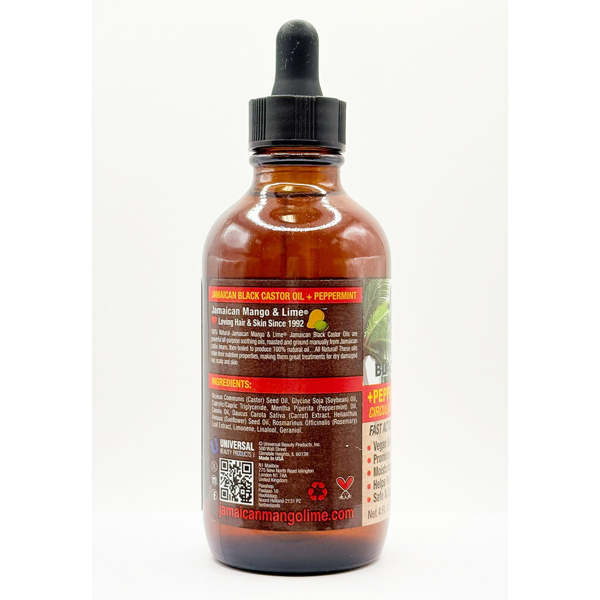Black Castor Oil with Peppermint Oil for Hair & Skin - 4oz - Natural Moisturizer