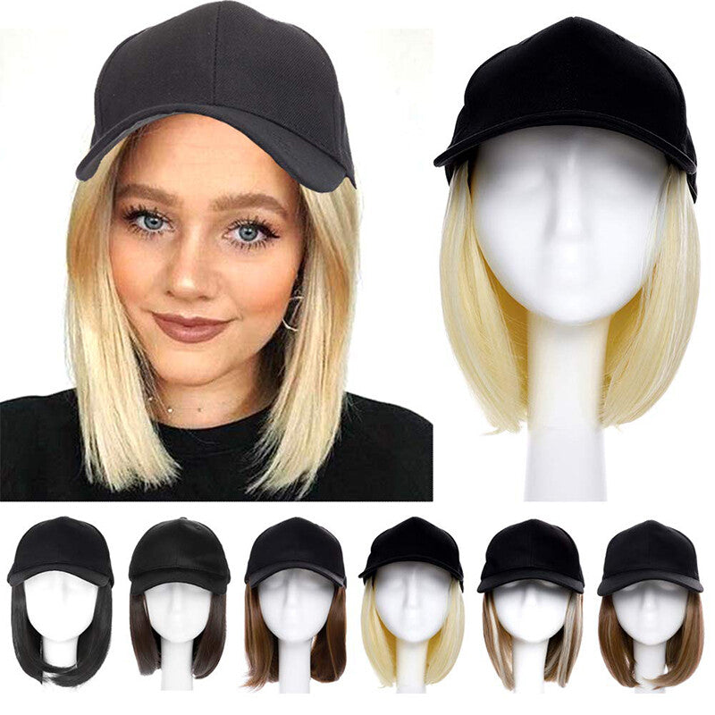 Baseball Cap with Synthetic Hair Extensions - Straight, Curly, Wavy Fits Most