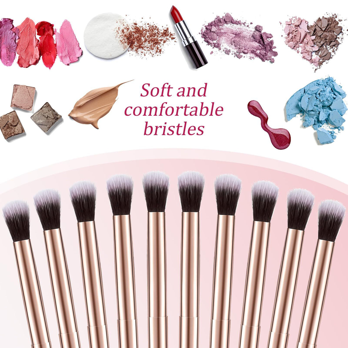 50 Pcs Double Ended Eyeshadow and Concealer Makeup Brushes - Rose Gold