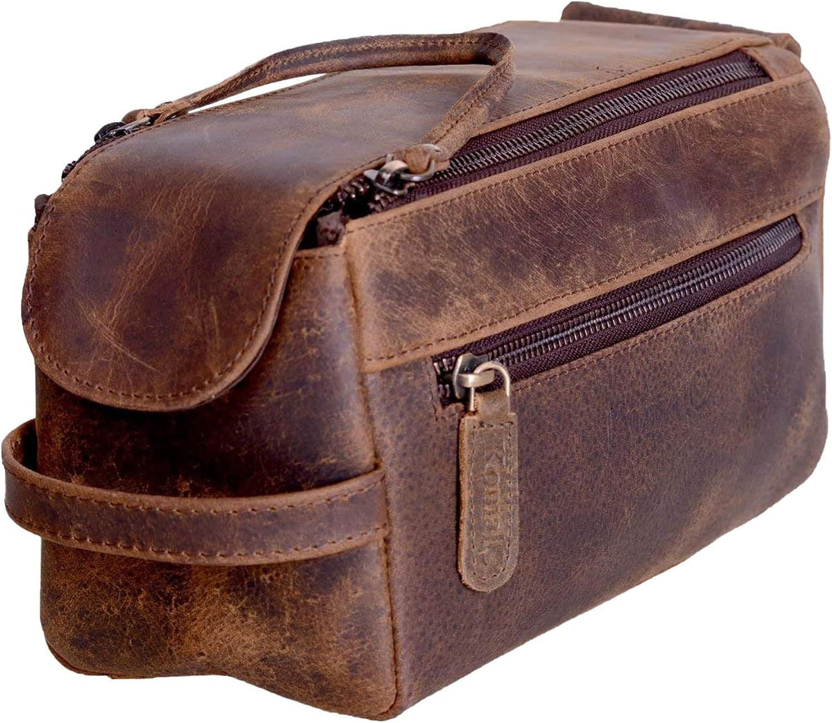 Buffalo Leather Toiletry Bag for Men & Women — Travel Organizer, Distressed Tan