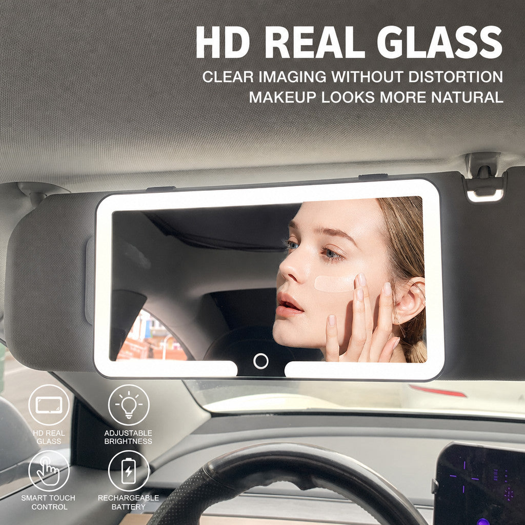Car Sun Visor Vanity Mirror with Lights - 3 Light Modes & Rechargeable LEDs