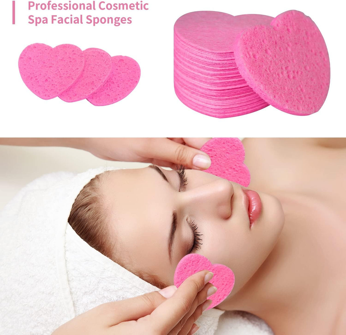 50 Count Heart-Shaped Natural Cellulose Facial Sponges for Gentle Daily Cleansing