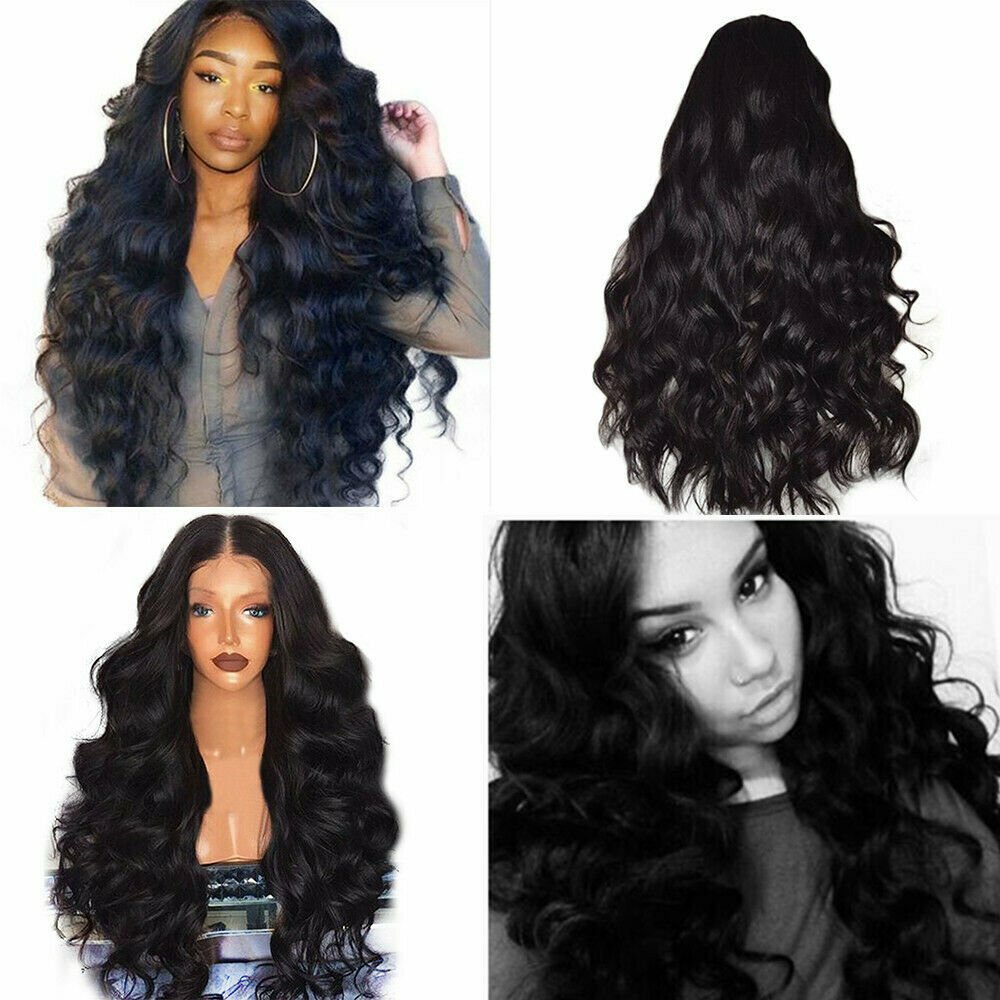 Black Long Body Wave Wig for Women - Natural Curly Wavy Full Hair Extension