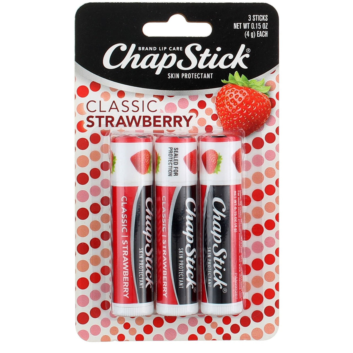 Chapstick Classic Strawberry Lip Balm Pack - 3 Count, 0.15 oz